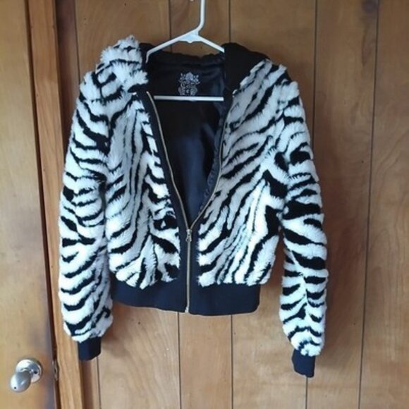 Cello Jackets & Blazers - Cello Jeans Zebra Faux Fur Jacket Cropped Hooded Y2K Size M Festival